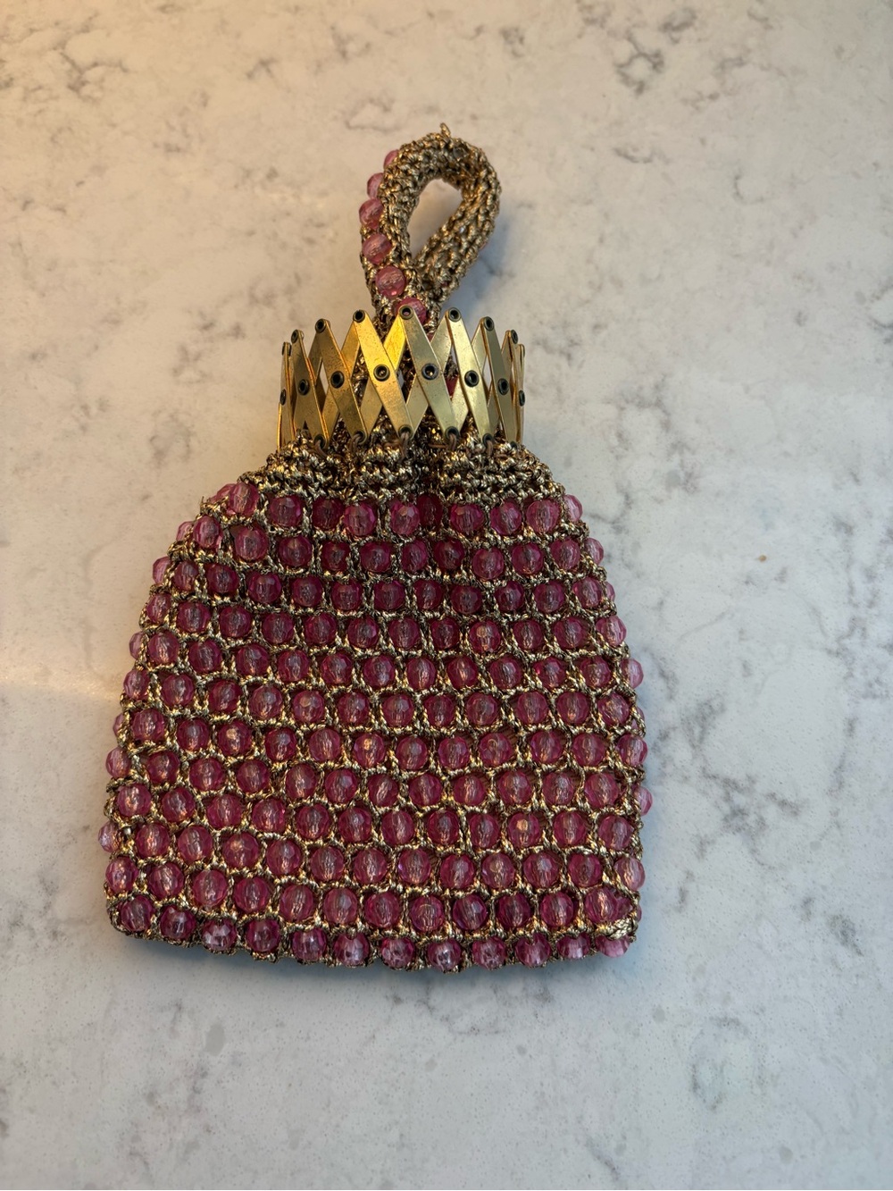 Vintage made in Italy Marcus Brothers Pink and Gold Jeweled Evening Wristlet Bag